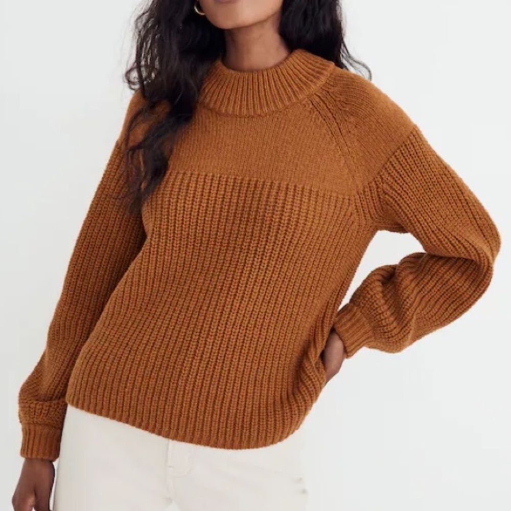 MADEWELL Balloon-Sleeve Mockneck Sweater Acorn Tan